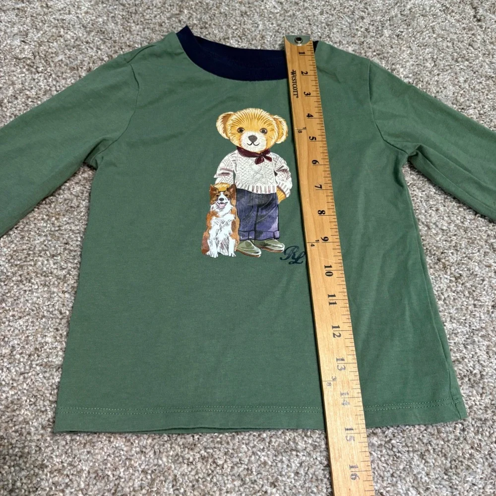 Ralph Lauren Polo Bear Shirt Dog Graphic Tee Kid Size 24M Long Sleeve Green Baby